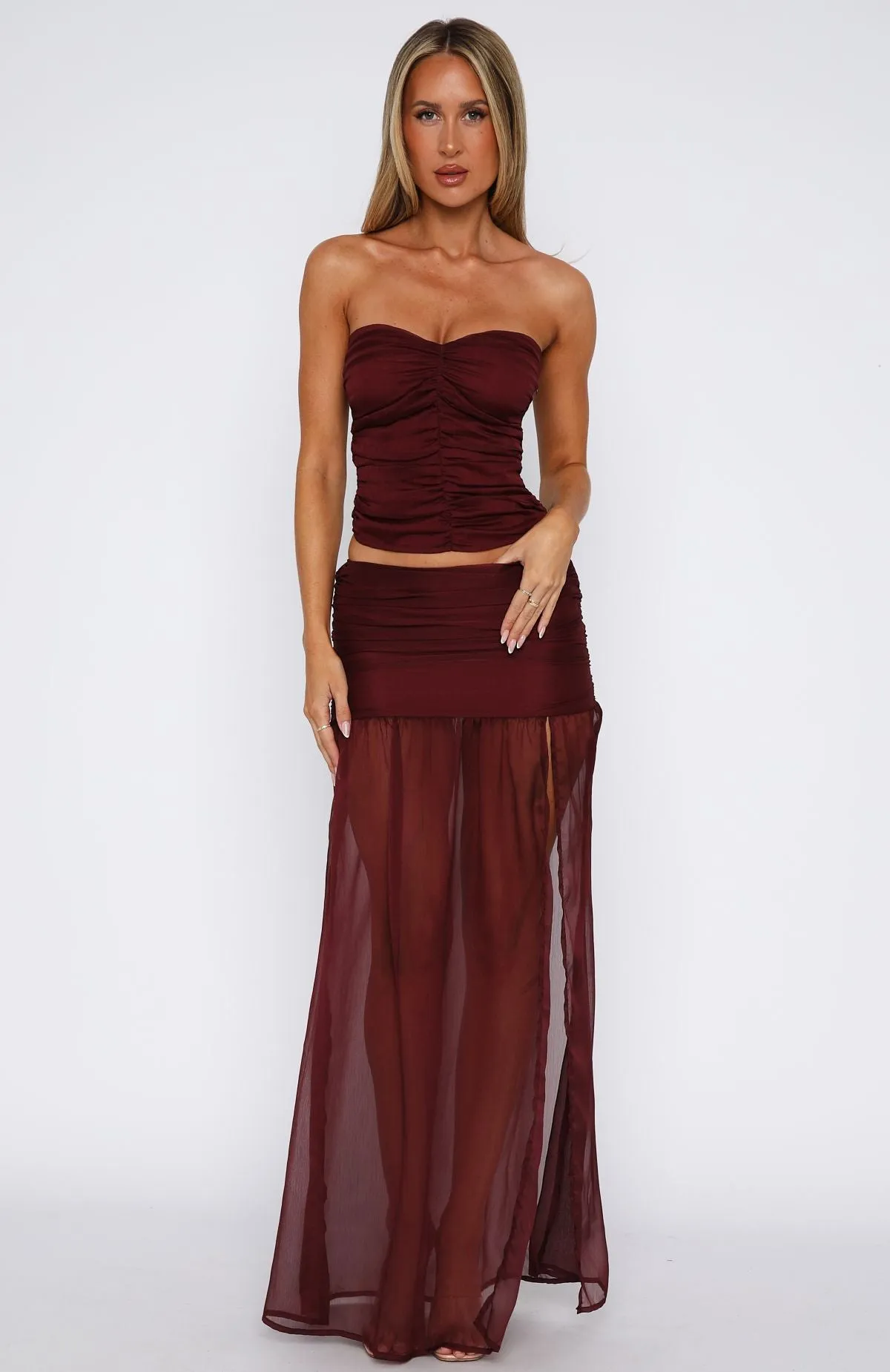 Chic Tones Organic Cotton On Stage Maxi Skirt Burgundy