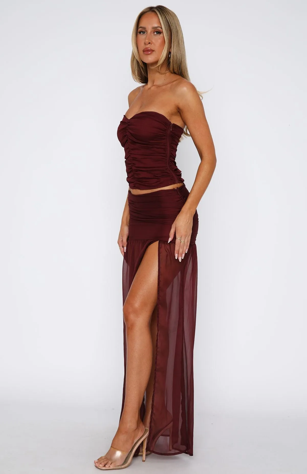 On Stage Maxi Skirt Burgundy Graceful Look