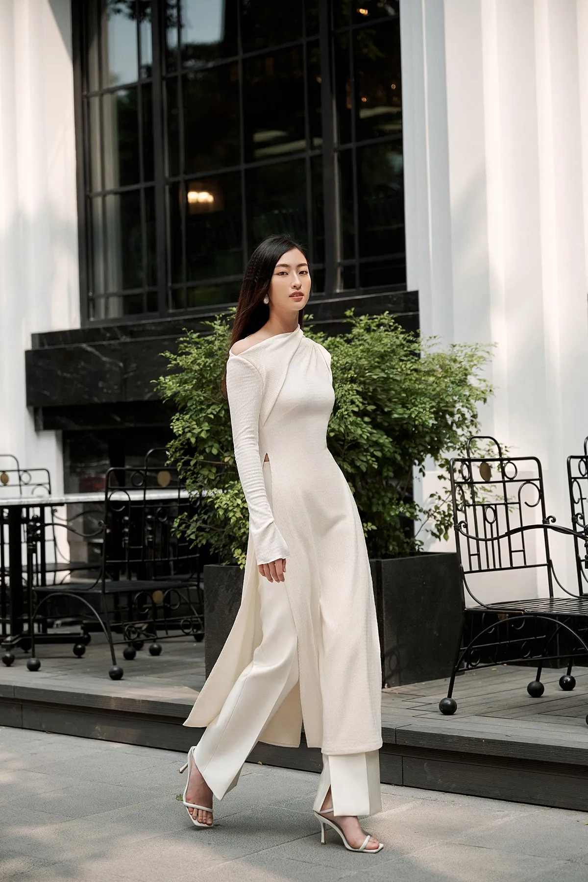 One shoulder pull tailored kaftan trouser suit - Hue