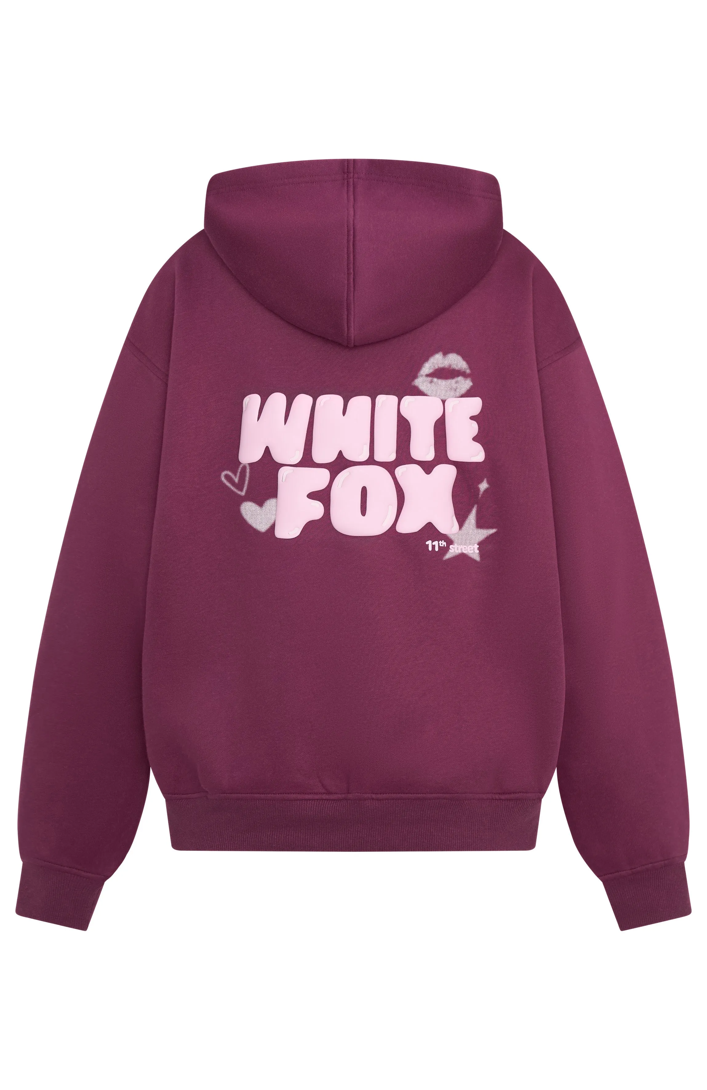 Breathable Mesh Panels Ribbed Detailing 11th Street Sweet Kisses Oversized Hoodie Very Berry