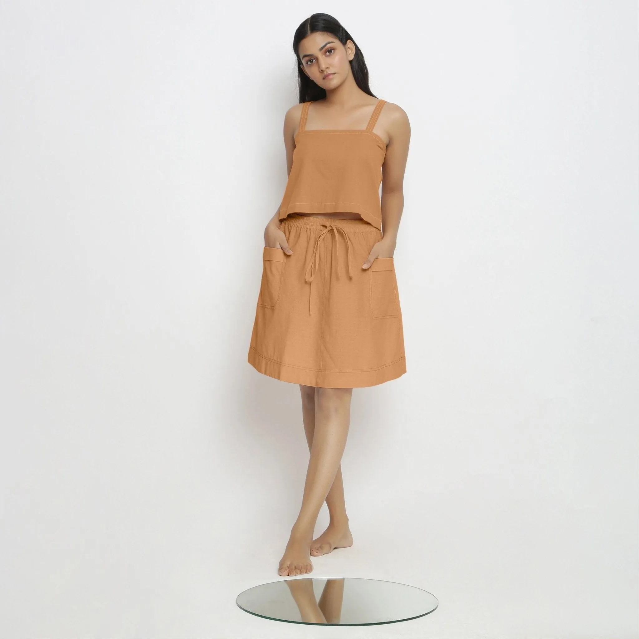 Orange 100% Cotton Elasticated Mid-Rise Short Skirt