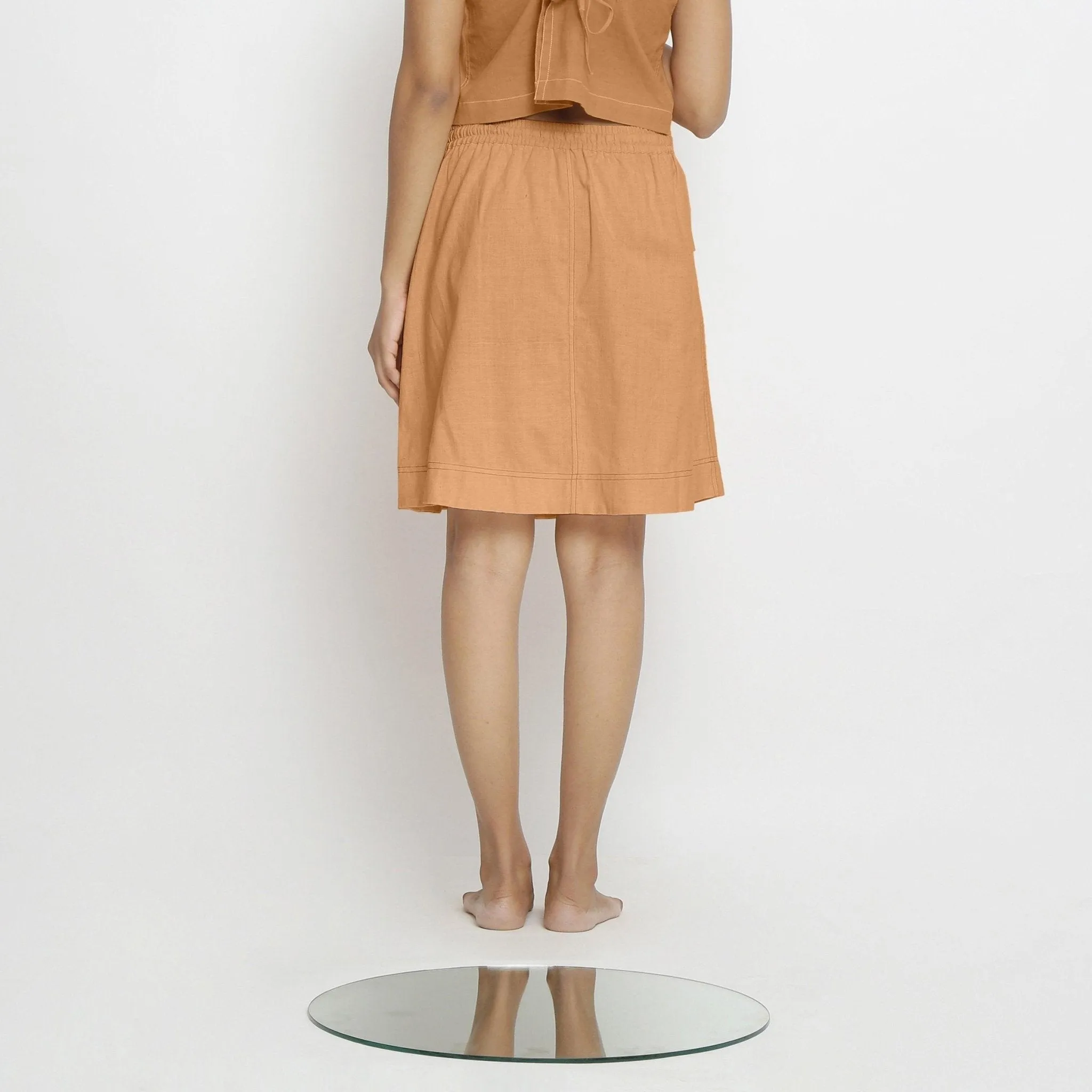 Orange 100% Cotton Elasticated Mid-Rise Short Skirt