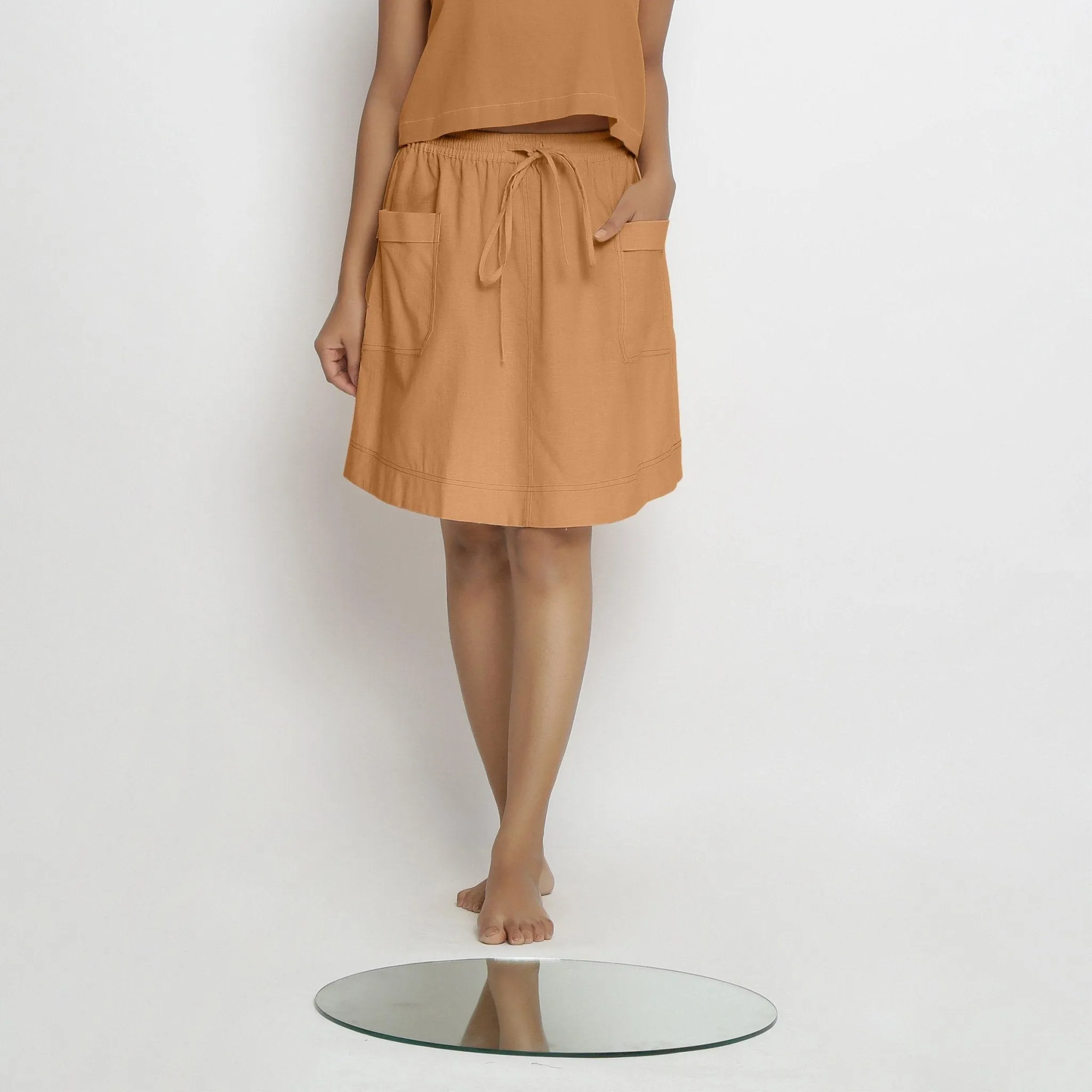 Orange 100% Cotton Elasticated Mid-Rise Short Skirt