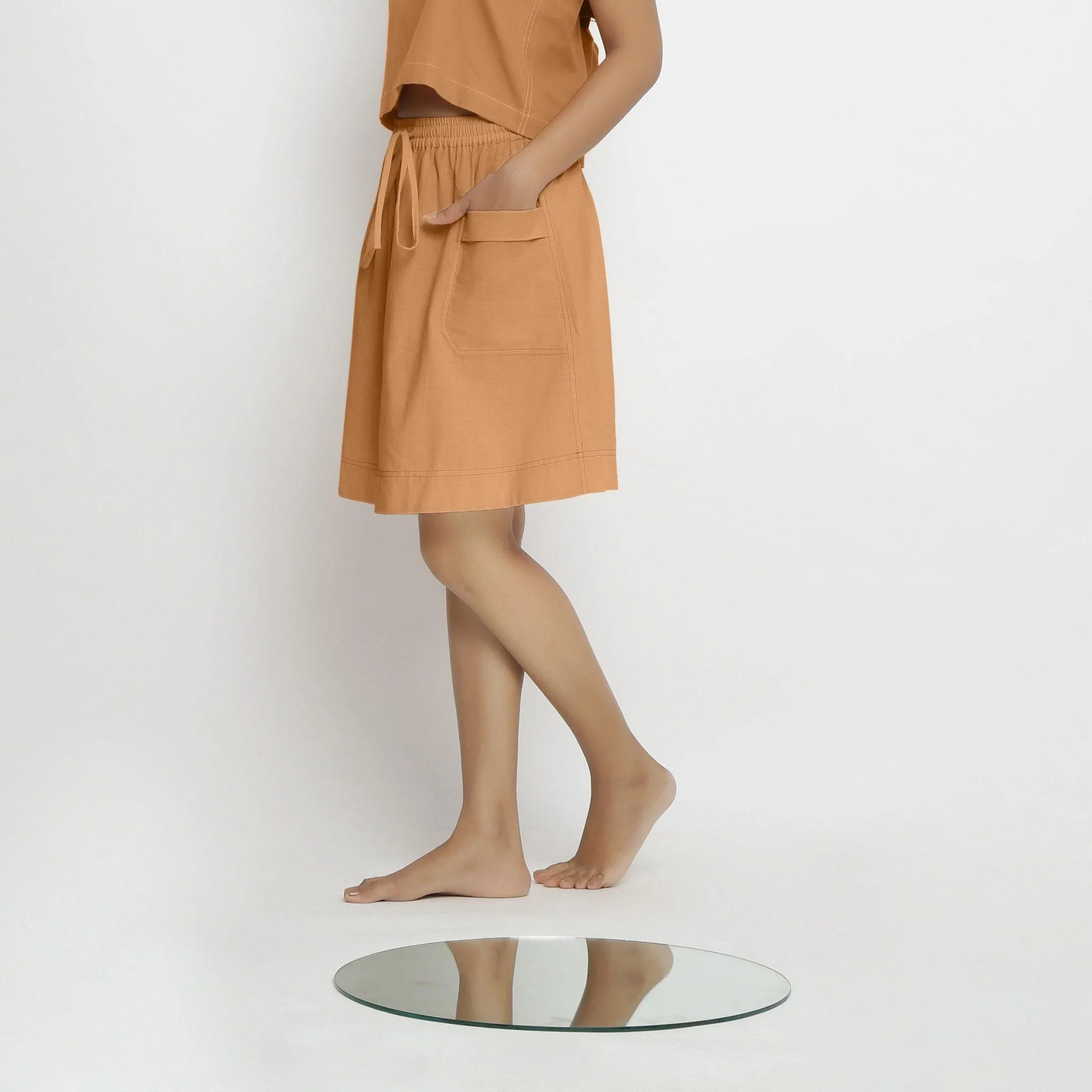 Orange 100% Cotton Elasticated Mid-Rise Short Skirt