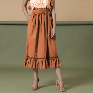 Orange 100% Cotton Ruffled Elasticated Midi Skirt