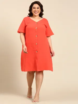 Orange A-Line Button Dress