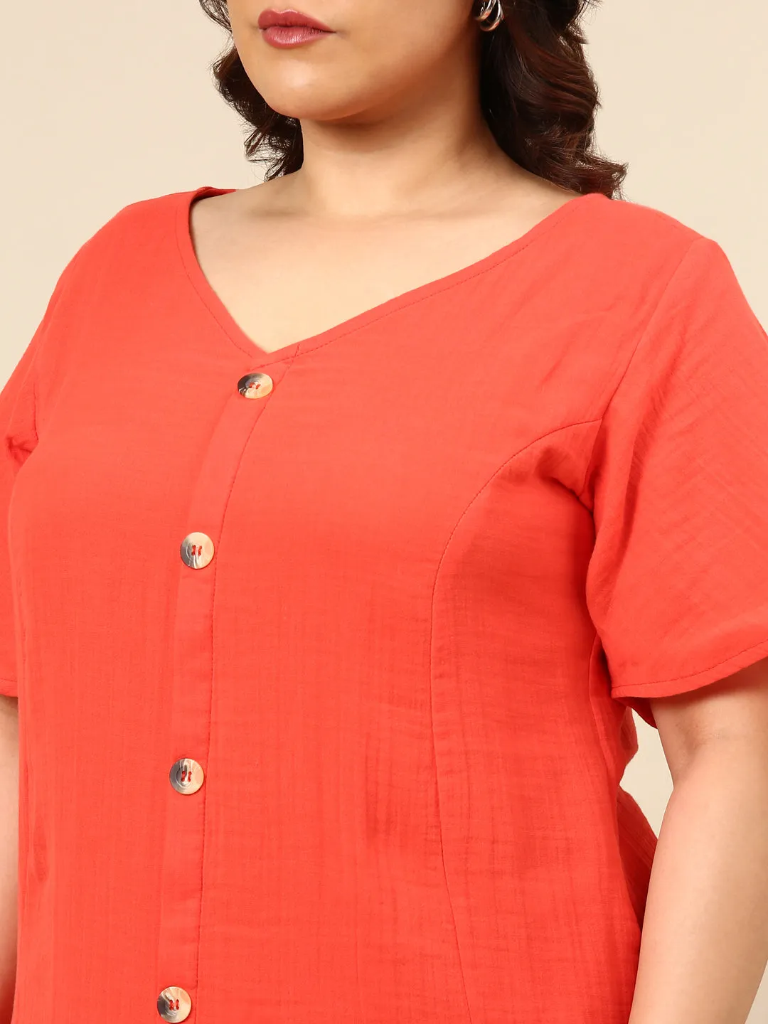 Orange A-Line Button Dress