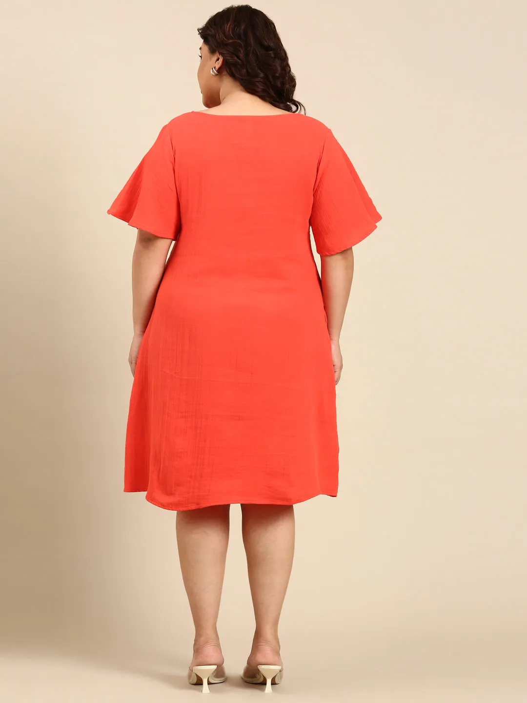 Orange A-Line Button Dress