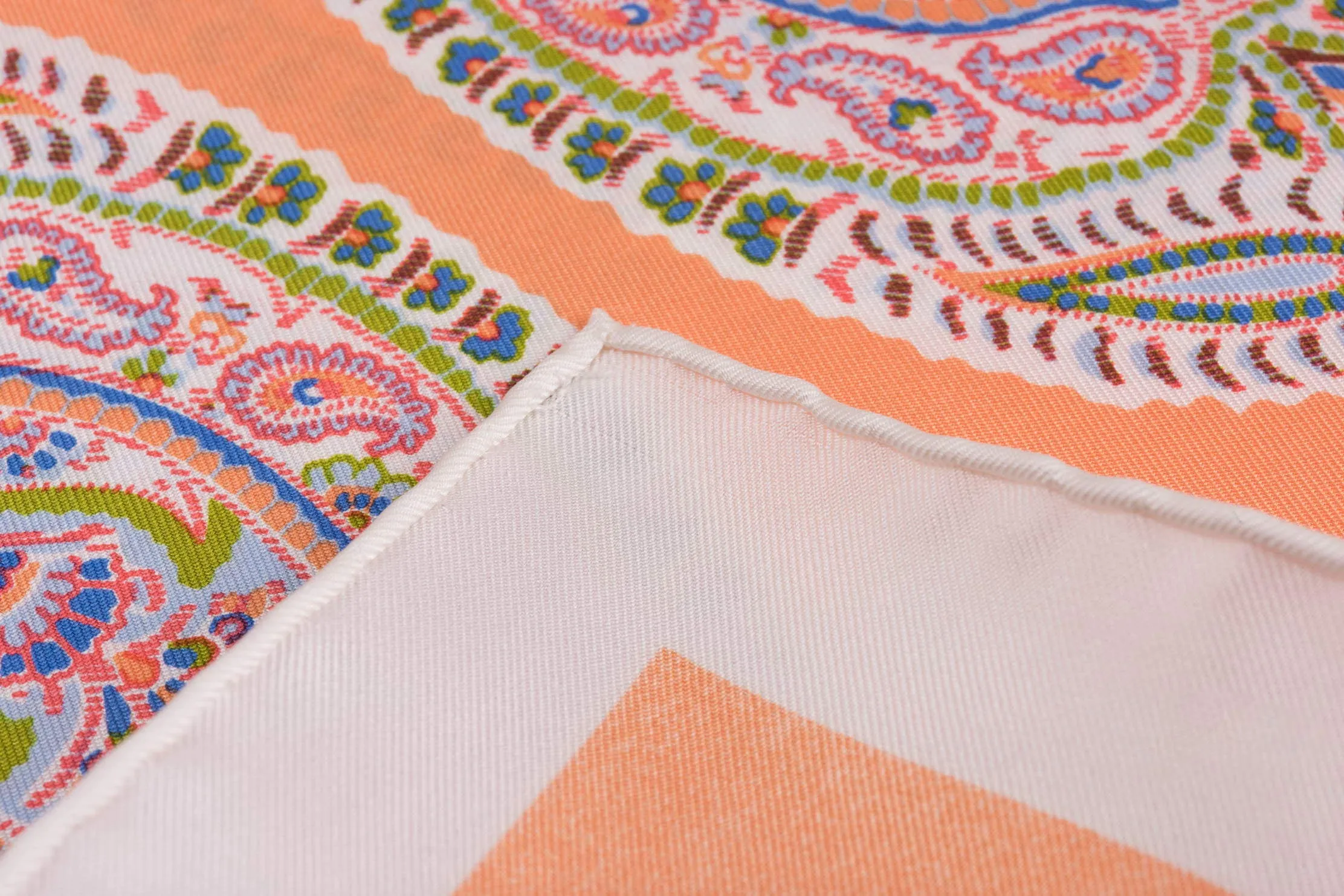 Orange & White Large Paisley Silk Pocket Square