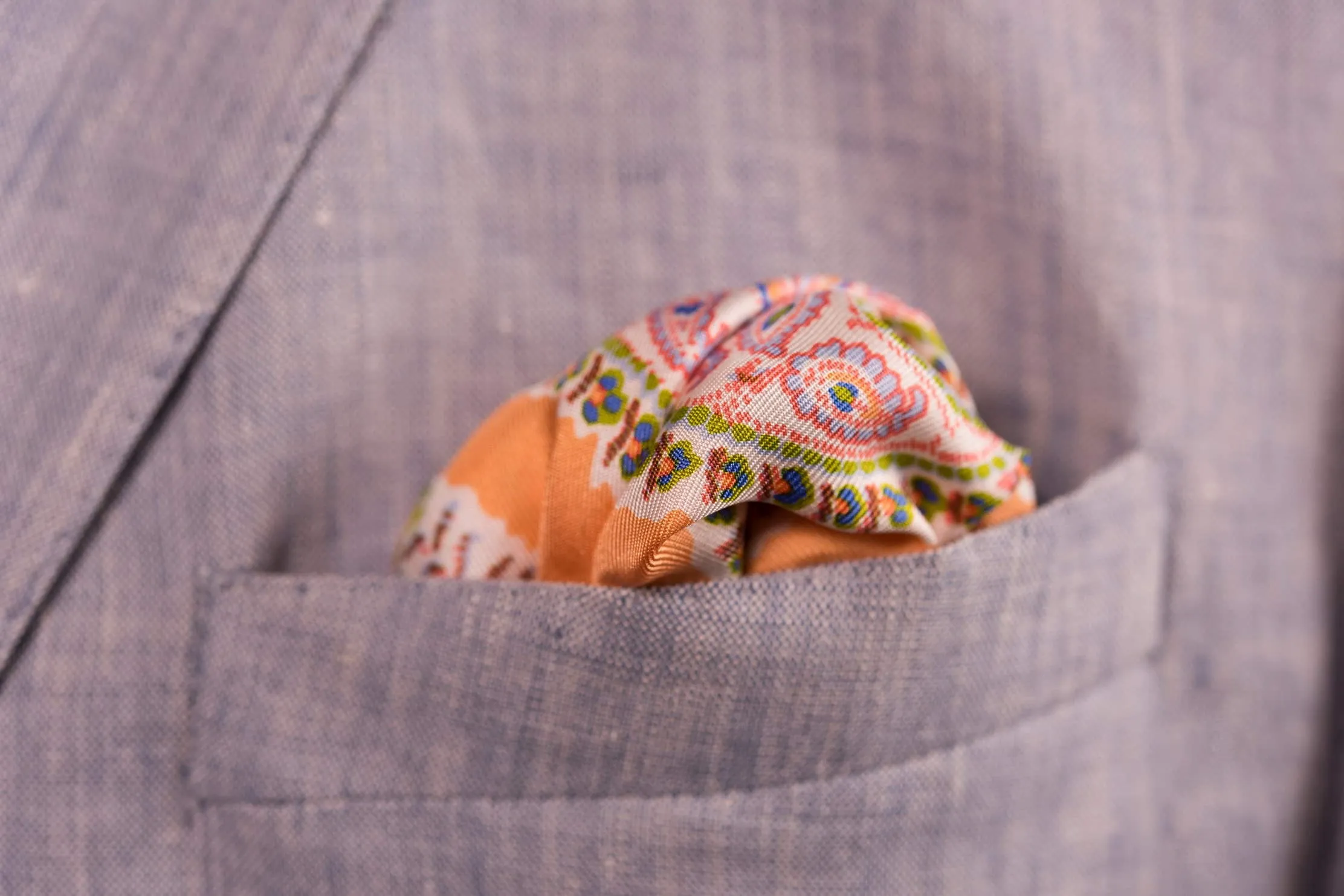 Orange & White Large Paisley Silk Pocket Square