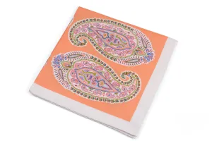 Orange & White Large Paisley Silk Pocket Square