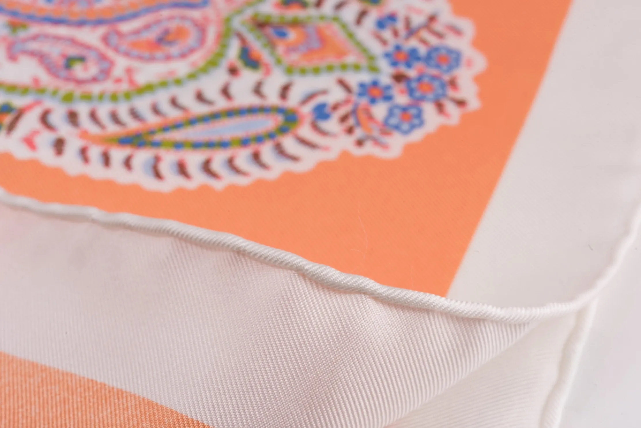 Orange & White Large Paisley Silk Pocket Square
