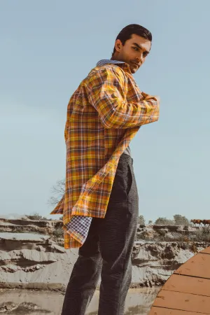 Orange Grey Two Side Checkered Long Shirt
