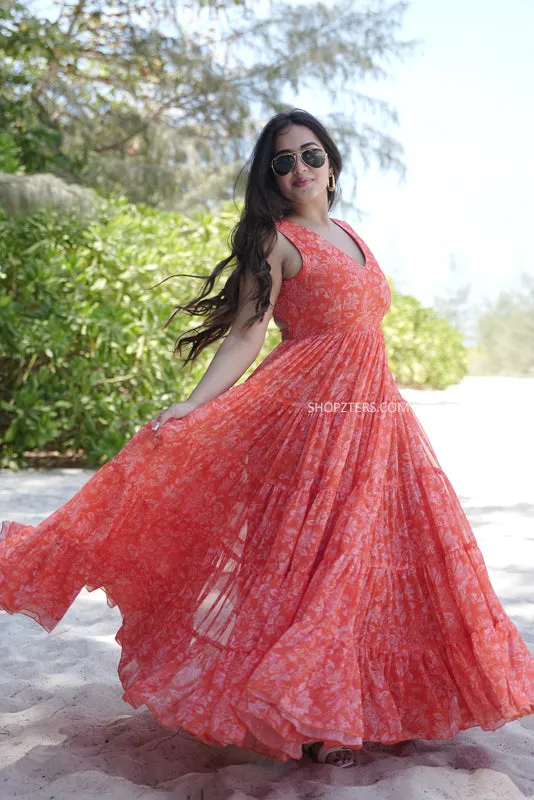 Orange Vibrant Petal Maxi Dress