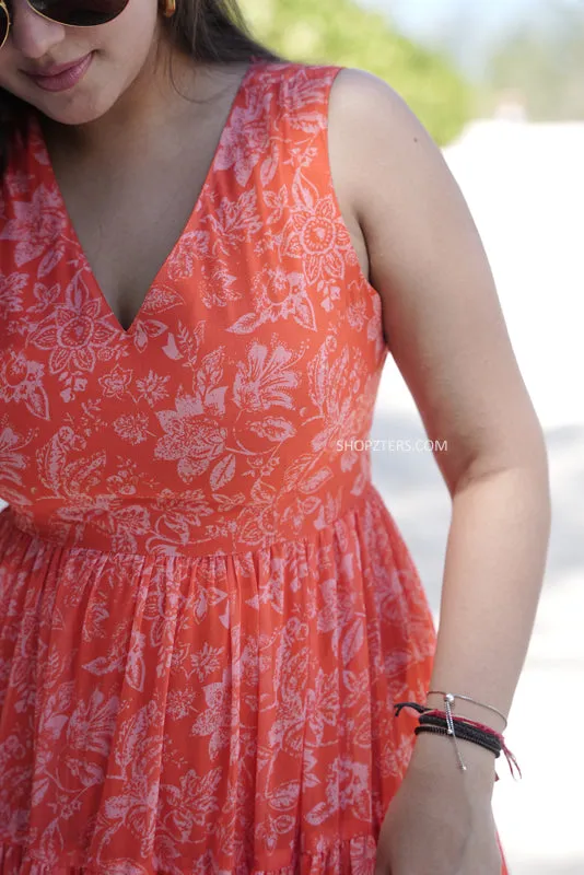 Orange Vibrant Petal Maxi Dress