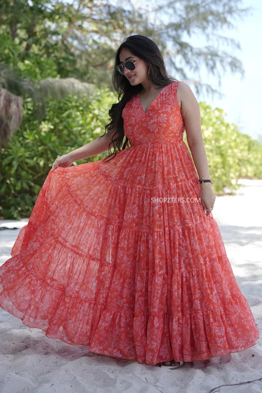 Orange Vibrant Petal Maxi Dress