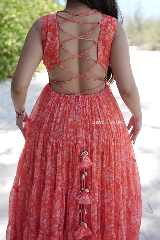 Orange Vibrant Petal Maxi Dress