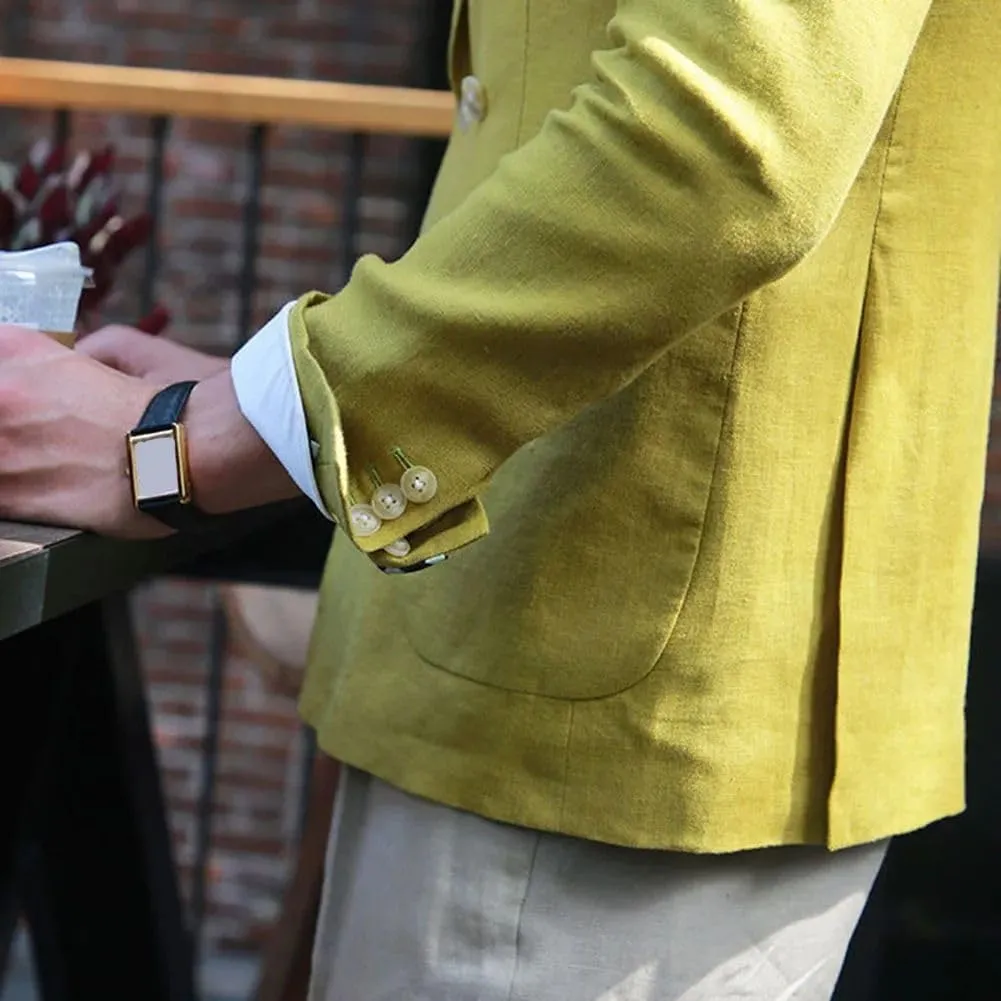 ORBITRAY Summer Men Linen Suits Blazer Sport Jacket Beach Wedding Tuxedos Peaked Lapel Groom