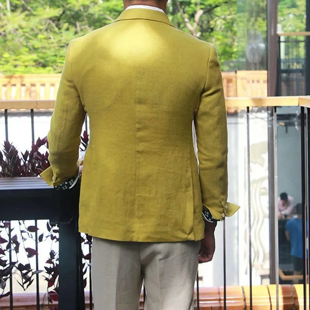 ORBITRAY Summer Men Linen Suits Blazer Sport Jacket Beach Wedding Tuxedos Peaked Lapel Groom