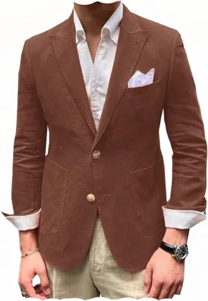 ORBITRAY Summer Men Linen Suits Blazer Sport Jacket Beach Wedding Tuxedos Peaked Lapel Groom