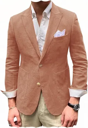 ORBITRAY Summer Men Linen Suits Blazer Sport Jacket Beach Wedding Tuxedos Peaked Lapel Groom