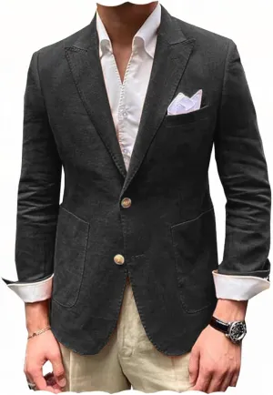 ORBITRAY Summer Men Linen Suits Blazer Sport Jacket Beach Wedding Tuxedos Peaked Lapel Groom