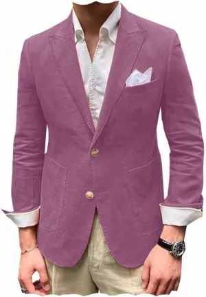 ORBITRAY Summer Men Linen Suits Blazer Sport Jacket Beach Wedding Tuxedos Peaked Lapel Groom