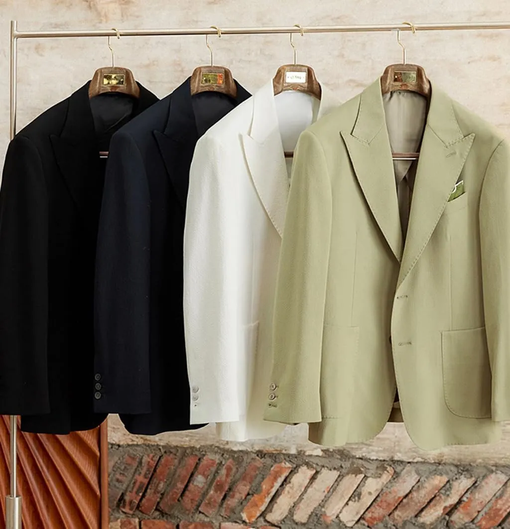 ORBITRAY Summer Men Linen Suits Blazer Sport Jacket Beach Wedding Tuxedos Peaked Lapel Groom