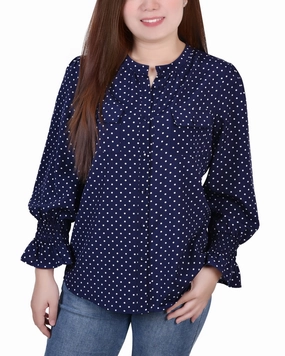 MicrofiberBlend Long Sleeve Y Neck Blouse