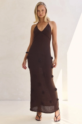 Orion Knit Maxi Dress (Chocolate) Vibrant Waist Fit