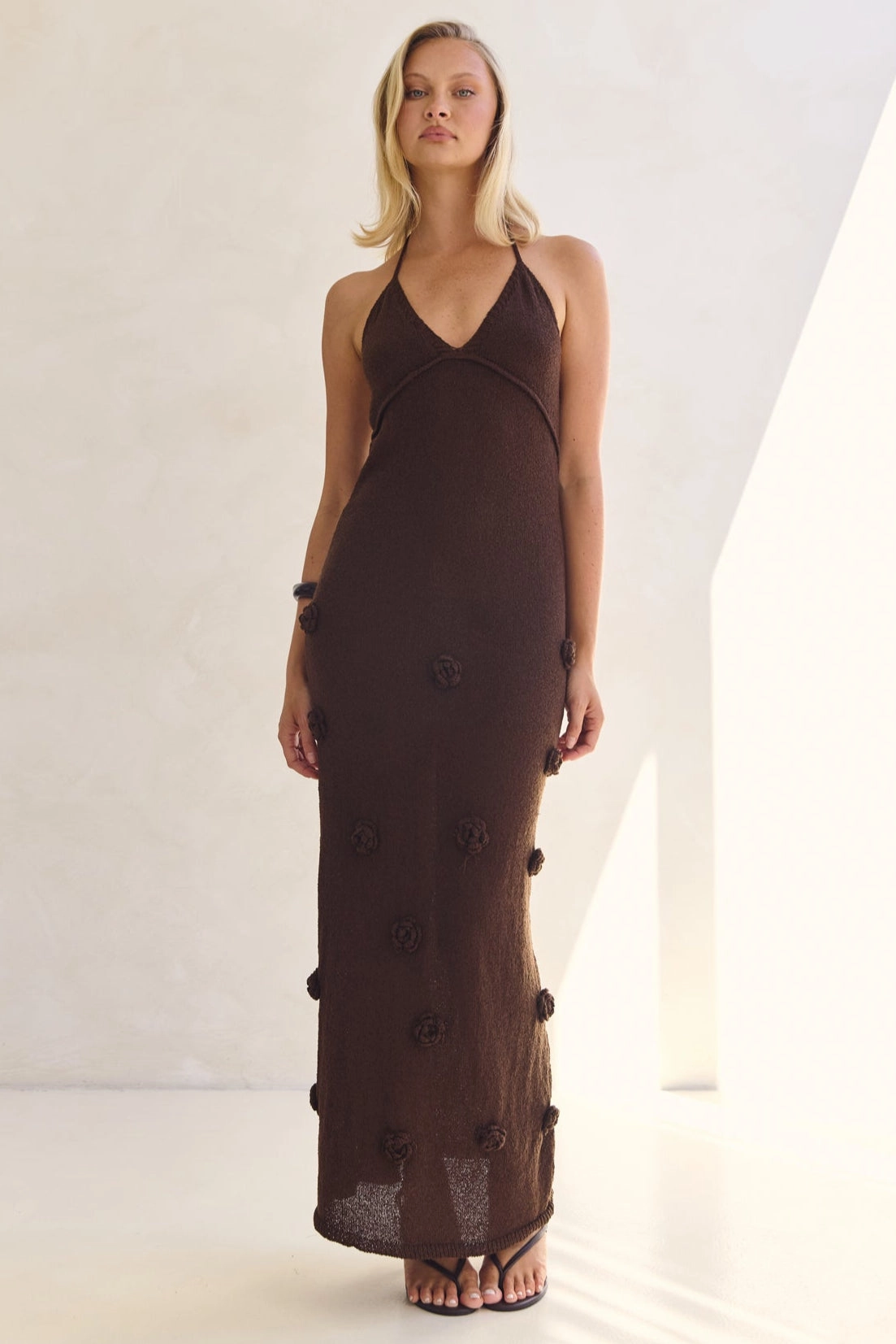 Elegant Waist Orion Knit Maxi Dress (Chocolate)