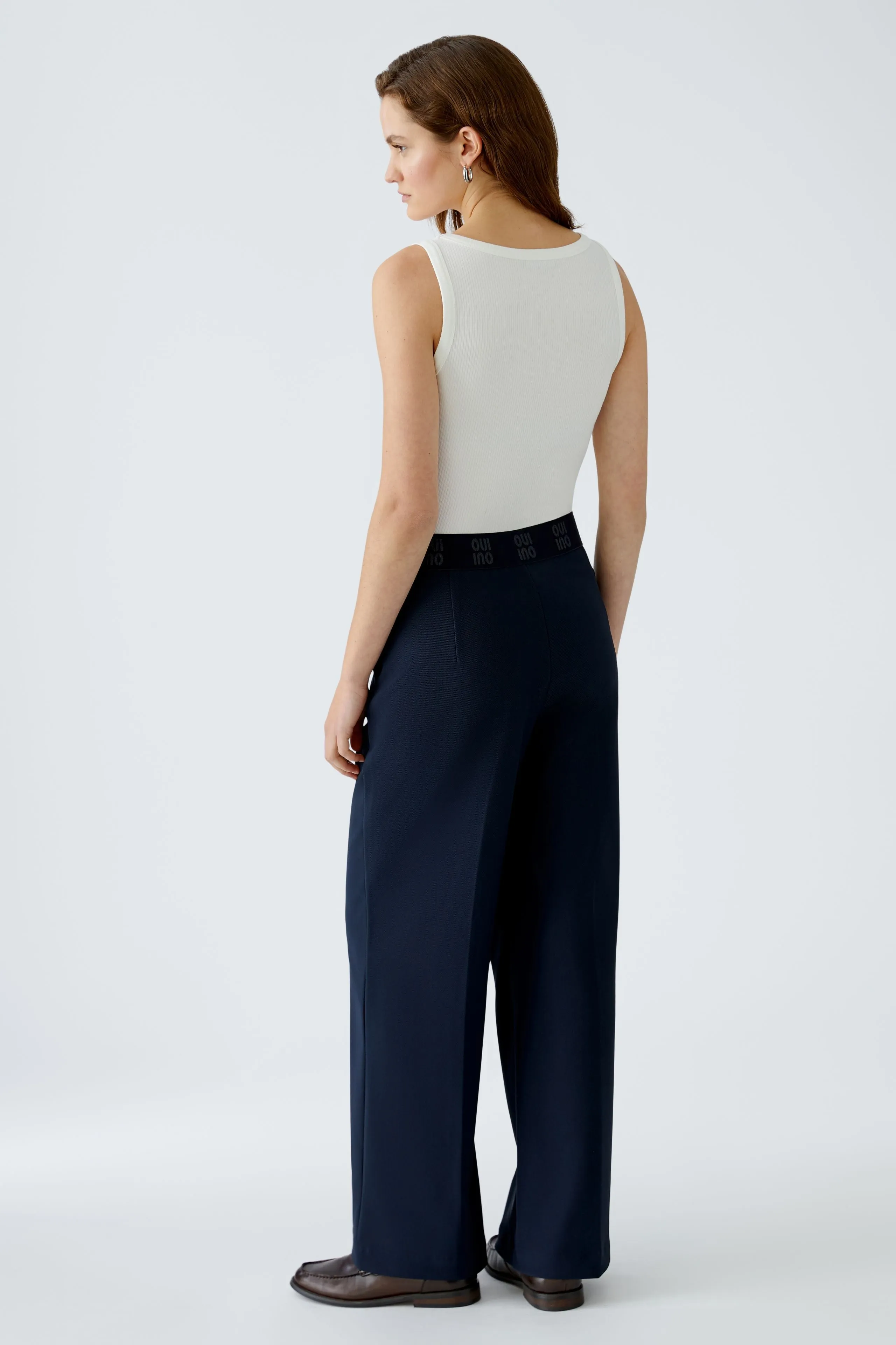 Oui Technical Jersey Trousers With Elastic Logo Waistband