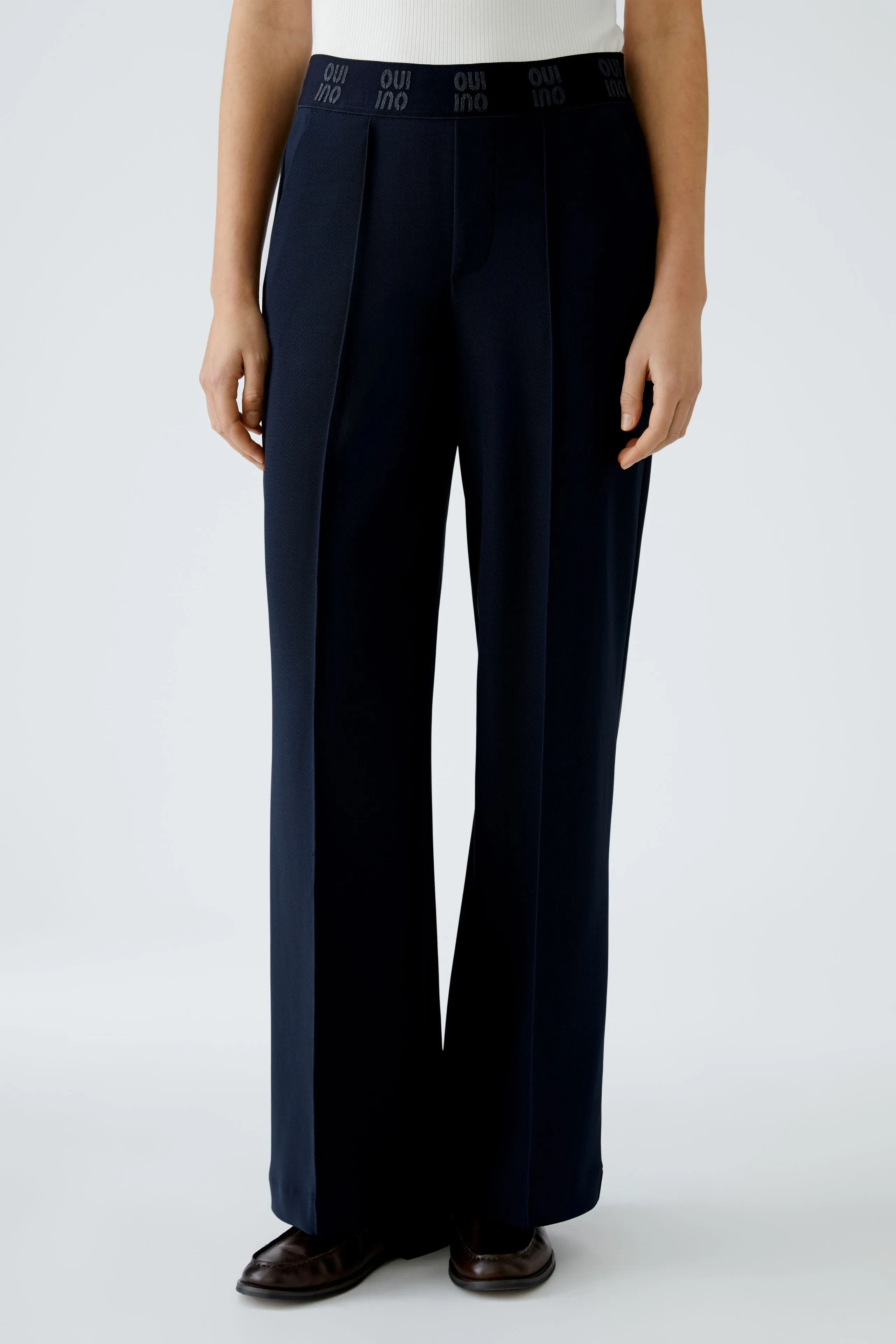 Oui Technical Jersey Trousers With Elastic Logo Waistband