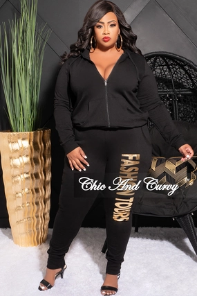 Sporty Comfort Wear Machine washable Final Sale Plus Size Fashion Tours Hooded Jogging Set in Black