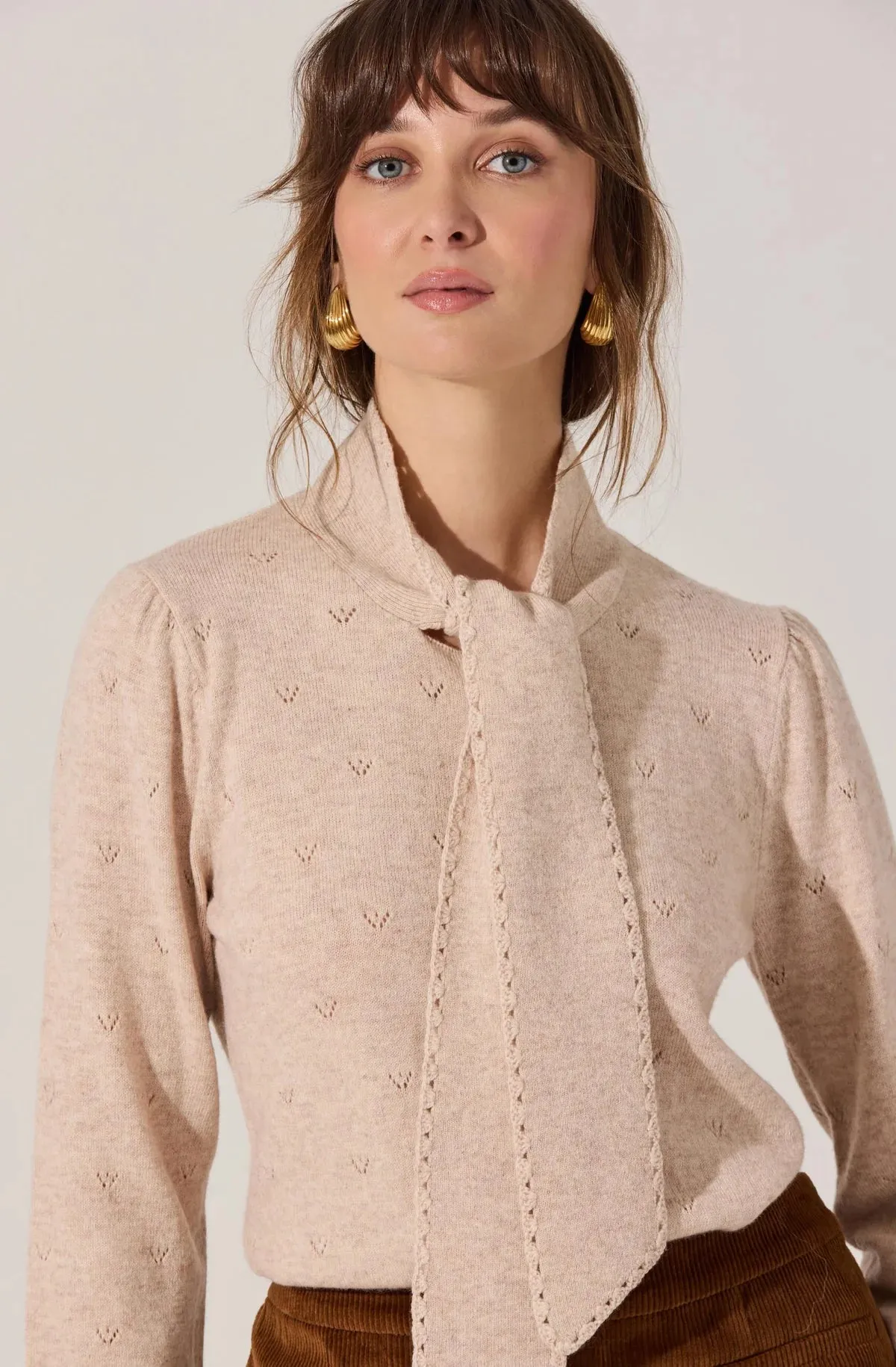 StretchWeave Fabric Breathable mesh lining Ovalia Scarf Neck Sweater