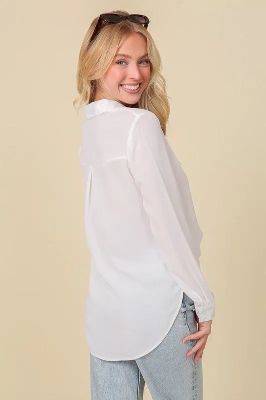 OVERSIZED LONG SLEEVE BUTTON DOWN CHIFFON BLOUSE