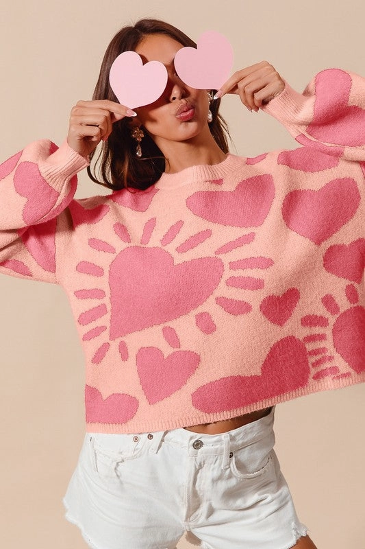 Water resistant coating Elastic Edge Binding HEART VALENTINE DAY SWEATER PULLOVER TOP S-XL