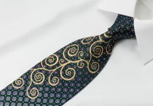 Paco Rabanne Rhinestone Necktie Golden Scrolls On Blue With Silver Sparkles