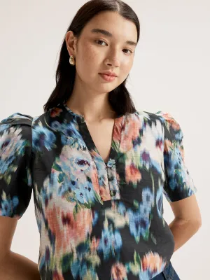 ContrastStitching Hazy Floral Top
