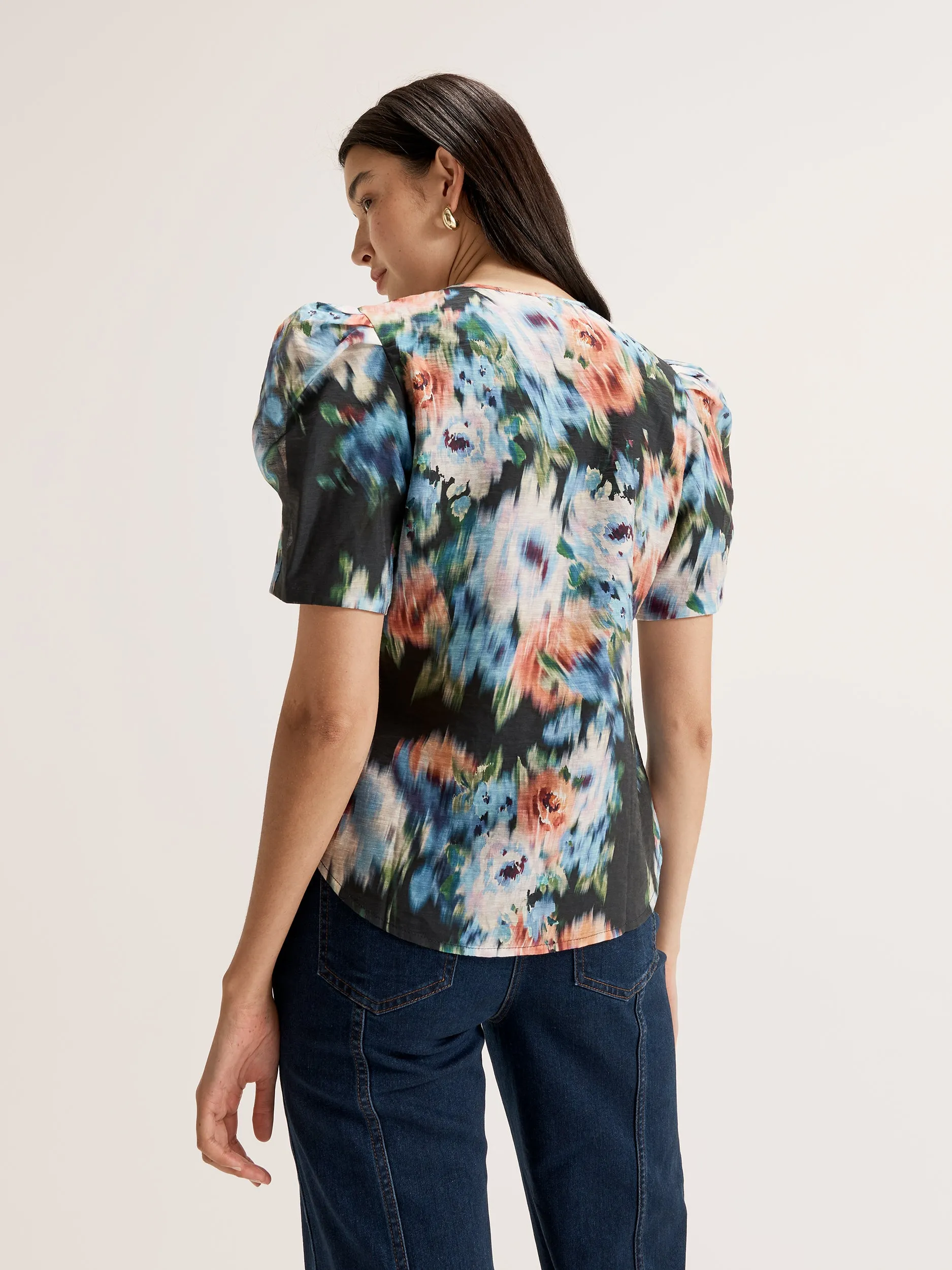BondedSeamTechnology Seamless Knit Design Hazy Floral Top