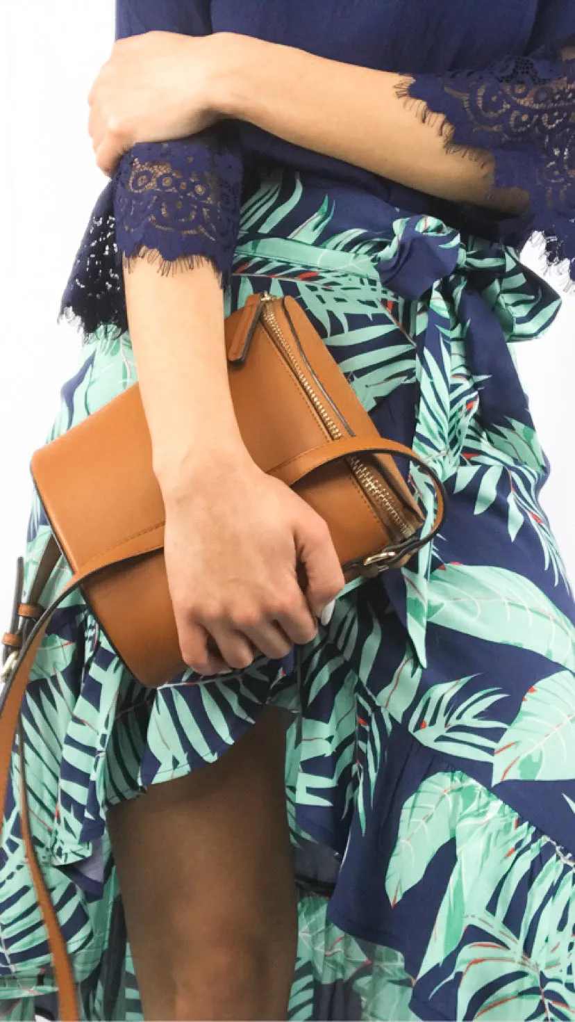 Palm Ruffle Wrap Midi Skirt