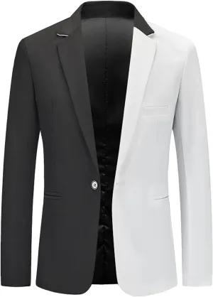 Parise Boxer Shorts Men Men's Stylish Two Tone Single Breasted Blazer Suit Jacket Formal Business Notched Collar Long Sleeve Dinner Sport Coat(White,XX-Large)