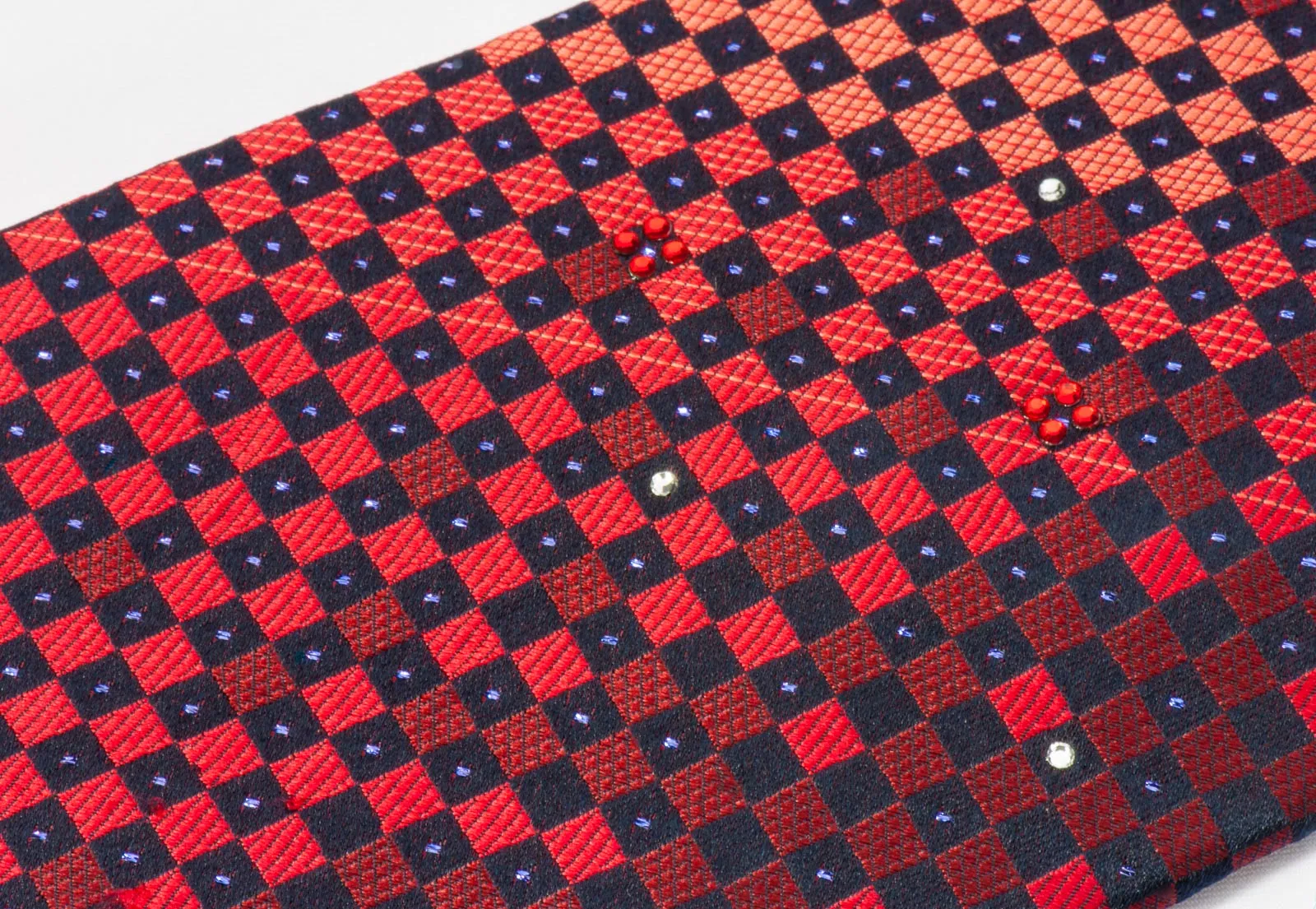 Park Land Crystal Rhinestone Silk Necktie Checker On Burgundy With Purple Sparkles