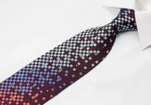 Park Land Crystal Rhinestone Silk Necktie Checker On Burgundy With Purple Sparkles