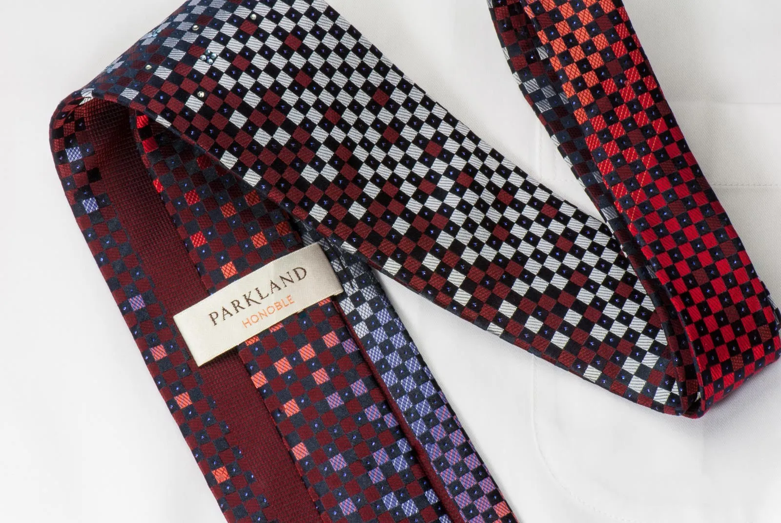 Park Land Crystal Rhinestone Silk Necktie Checker On Burgundy With Purple Sparkles