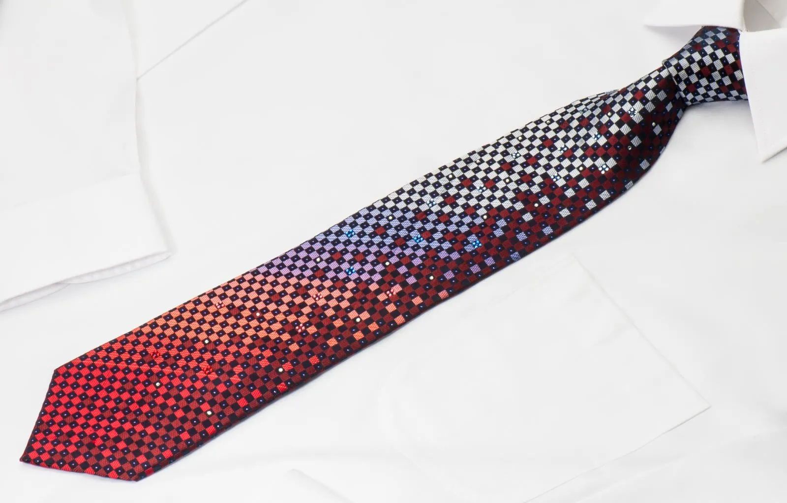 Park Land Crystal Rhinestone Silk Necktie Checker On Burgundy With Purple Sparkles