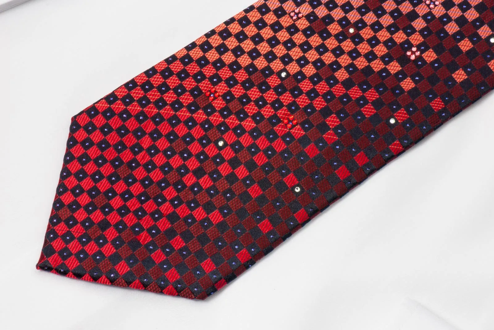 Park Land Crystal Rhinestone Silk Necktie Checker On Burgundy With Purple Sparkles