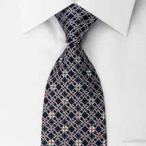 Park Land Silk Rhinestone Necktie Sparkling Silver Trellis On Blue With Sparkles