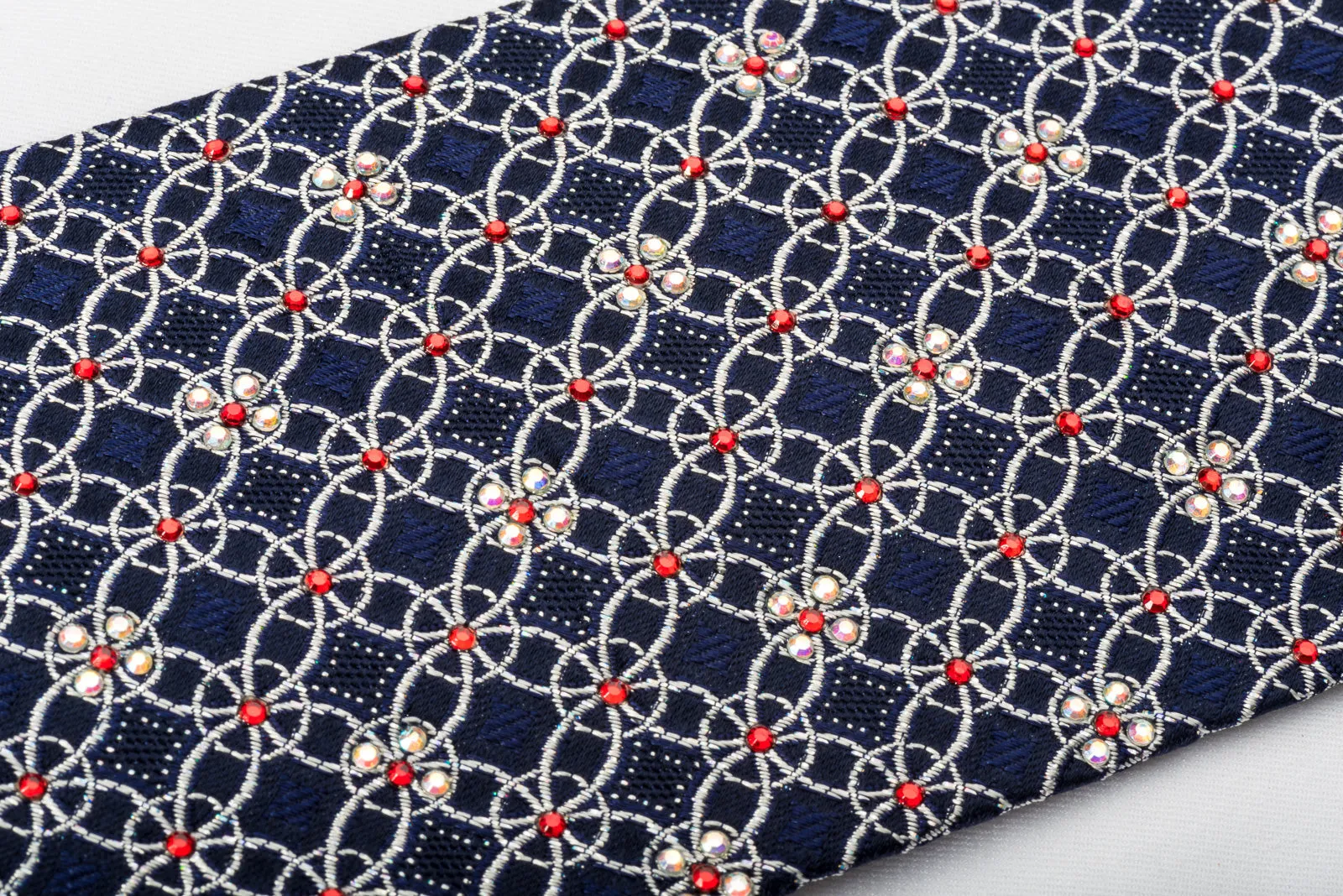 Park Land Silk Rhinestone Necktie Sparkling Silver Trellis On Blue With Sparkles