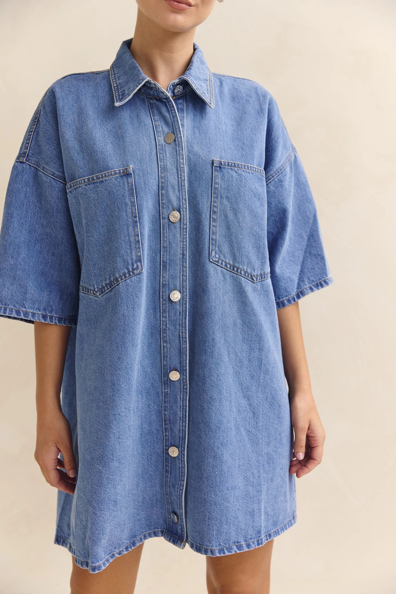 Parker Denim Shirt Dress (Blue) Light Elegance Airy Movement